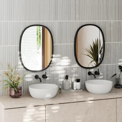 Vista 8 de [Usado] Umbra Hub Oval Wall Mirror with Rubber Frame, Modern Room Decor for Entryways, Washrooms, Living Rooms and More, Black