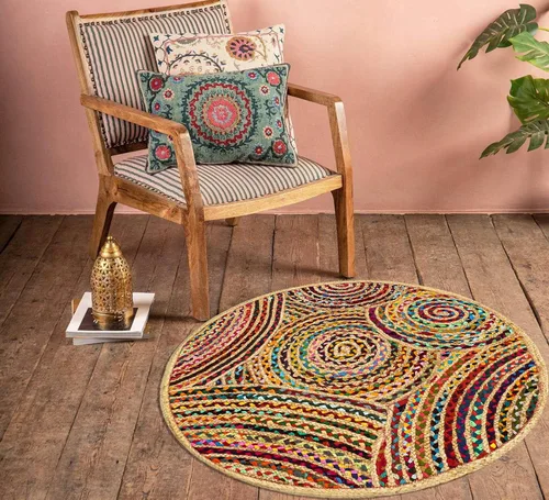 Vista 16 de Cape Cod - Alfombra trenzada de fibra de yute natural, alfombras indias kilim – Tapete pequeño de 3 x 2 pies tejido a mano de tejido plano para uso