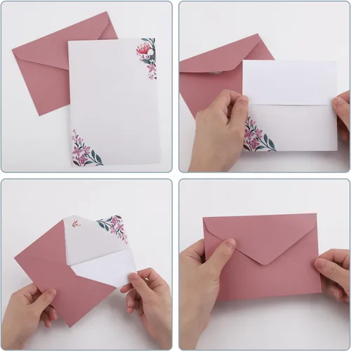 Vista 5 de 24 piezas de papel de escritura floral, con 12 sobres de papel floral, exquisito papel de escritura y sobres, juego de papel de escritura con líneas