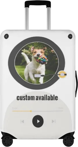 Vista 16 de POPCUSTOMS Funda de equipaje de viaje personalizada, protector de equipaje personalizado para maleta de mascota, funda de equipaje lavable, texto