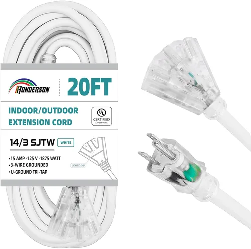 Vista 40 de Cable de extensión GFCI iluminado de 3 pies con 3 tomas de corriente, cable de extensión negro resistente SJTW 12/3 con enchufe a tierra de 3
