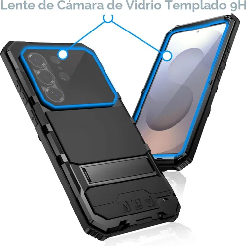 Vista 4 de Simicoo Funda de metal militar resistente compatible con Samsung Galaxy S26 Ultra protección contra caídas, cubierta de metal resistente con Negro