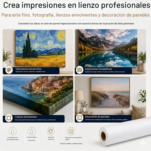 Vista 5 de Rollo de lona mate de algodón de alta calidad, secado rápido, compatible con impresora de inyección de tinta de gran formato, perfecto para bellas