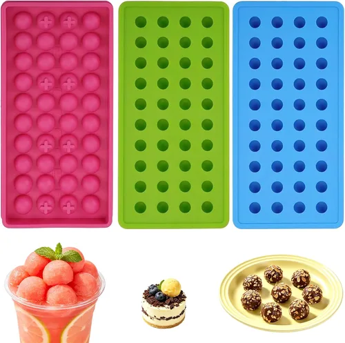 Vista 2 de Yesland Paquete de 3 moldes de mini bolas de hielo, molde redondo de silicona de 120 cavidades/molde de gotas de chocolate, perfecto para dulces