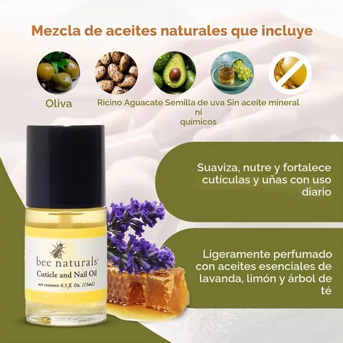 Vista 2 de Bee Naturals Kit de aceite para uñas y cutículas, fortalecedor nutritivo de uñas con vitamina E, aceites de oliva y aguacate, aromaterapia