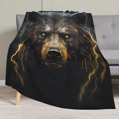 Vista 2 de Huke Manta de regalo de oso, manta de oso rayo de fuego negro y dorado, regalos de oso para adultos/niños/estudiantes, manta con estampado