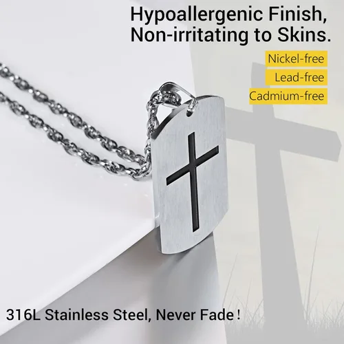 Vista 6 de Prosteel - Colgante de cruz de acero inoxidable para hombre y mujer, colgante de placa de perro, etiqueta militar con palabras, collar inspirador
