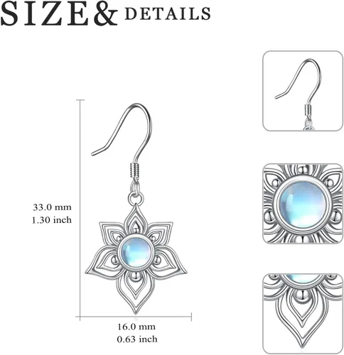 Vista 3 de WINNICACA Aretes de piedra lunar para mujeres y niñas, de plata de ley, con cierre de palanca, colgante, piedra lunar, joyería de regalo