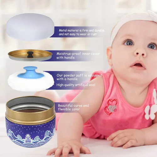Vista 5 de Estuche de Polvo Corporal WEMEGA con Aplicador de Polvo, Contenedor de Polvo, Caja de Té para Polvo Corporal y Facial para Bebés y Mujeres, Estuche