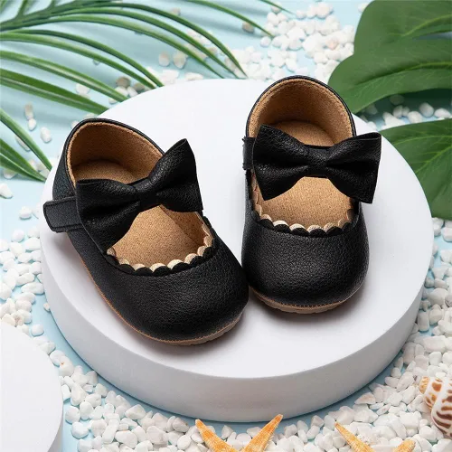 Vista 4 de Meckior - Zapatos bajos y livianos para bebés, estilo Mary Jane, con suela suave y lazo decorativo, para vestidos de princesa o bodas, para niñas