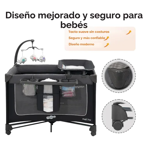 Vista 9 de Pamo Babe Pack and Play con moisés Magic Fold Playard 1 Step Set Plegable Corralito para bebé con cambiador portátil corralito gris
