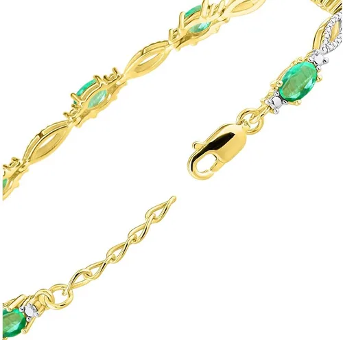 Vista 3 de Rylos Pulsera de tenis con piedras preciosas de piedra natal de 0.236 x 0.157 pulgadas, plata chapada en oro amarillo 925, ajustable a 7-8 pulgadas