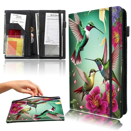 Vista 33 de Libro para camarera con bolsillo con cremallera, de piel sintética, lindo libro para camarera, libros de servidor, restaurante, soporte para cheques