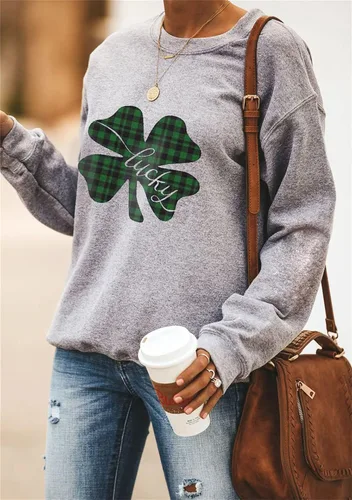 Vista 2 de YMING Sudadera de manga larga con estampado irlandés de trébol para mujer del Día de San Patricio