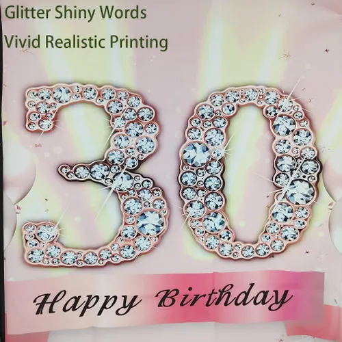Vista 7 de Decoraciones de cumpleaños número 30 para mujer, cartel de fondo de feliz cumpleaños 30, cartel de tela para fiesta de aniversario de 30 años