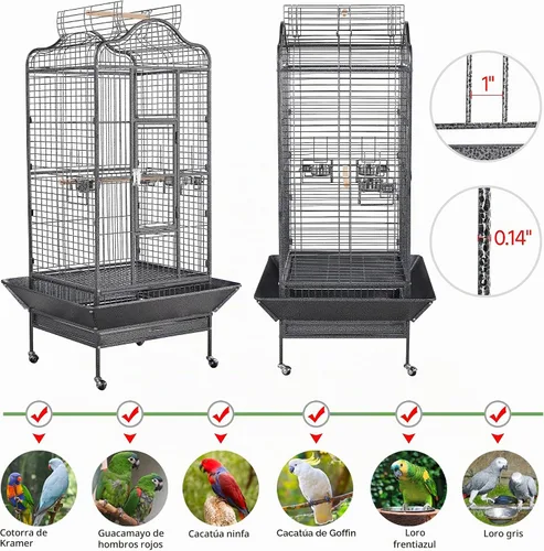 Vista 4 de Yaheetech Jaula para pájaros extra grande de 63 pulgadas con tapa de juego abierta para loros grises africanos/loro amazónico/caiques/guacamayo