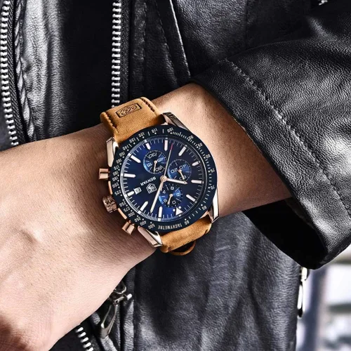 Vista 6 de BENYAR - Relojes de cuarzo para hombre cronógrafo de lujo impermeables a la moda de cuero marrón para hombre
