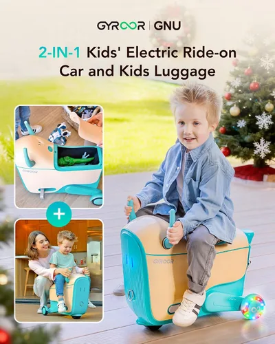 Vista 2 de Gyroor Juego de Coche Eléctrico Infantil de Paseo para Edades 4-8, Maleta de Viaje de Avión 2-en-1 con Almacenamiento, 3 Modos de Velocidad, Ruedas