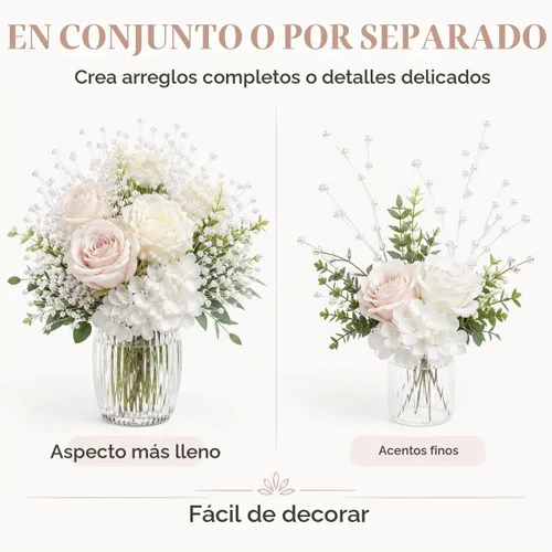 Vista 7 de ULTNICE 100 perlas blancas para manualidades, cuerda de perlas artificiales falsas, palitos decorativos para ramo de flores, centro de mesa de boda