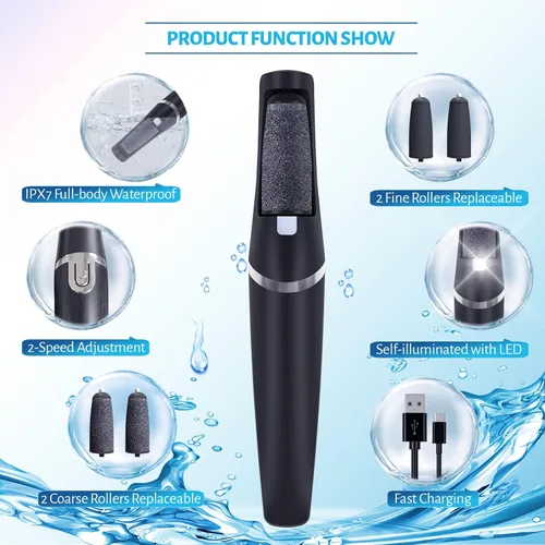 Vista 2 de Removedor eléctrico profesional de callos de pies, kit de herramientas de pedicura electrónico recargable, resistente al agua con 4 cabezales