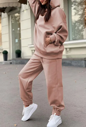 Vista 7 de Fixmatti Sudaderas con capucha para mujer, sudadera de manga larga, pantalón deportivo, 2 piezas