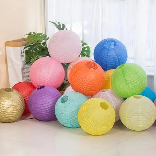 Vista 6 de Linternas de papel de estilo chino, juego de 5, adecuadas para decoración de fiestas (azul claro, 12 pulgadas)