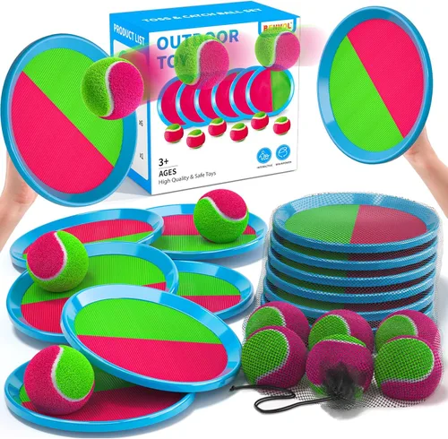 Vista 7 de Bennol Juego de Pelota para Lanzar y Atrapar Juguetes al Aire Libre para Niños con 2 Paletas, 2 Pelotas y una Bolsa de Almacenamiento, Juegos al