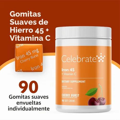 Vista 2 de Celebrate Vitamins Suplemento de hierro con vitamina C, 45 mg de hierro, 60 mg de vitamina C, vitaminas bariátricas para pacientes con WLS, cirugía