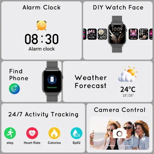 Vista 9 de Reloj inteligente para hombre para Android iPhone 1.83" HD 3 bandas Negro
