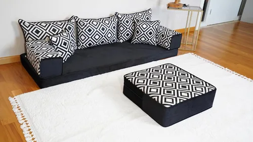 Vista 3 de arabicsofa Sofá de piso turco hecho a mano con almohadas de respaldo, cojines de piso árabes Diwan para sala de estar Negro