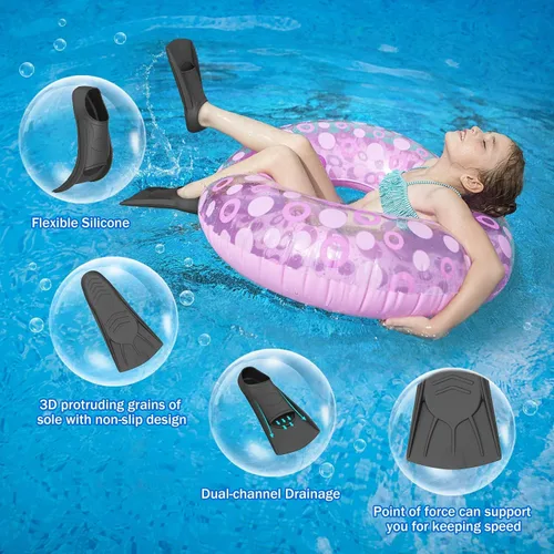 Vista 3 de Gintenco Aletas de Natación, Aletas de Natación para Niños para Natación de Vueltas, Aletas de Tamaño de Viaje con Bolsa de Malla, Aletas