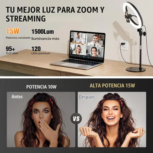 Vista 3 de Anillo de luz de escritorio de 10 pulgadas con soporte, iluminación de zoom con soporte para teléfono para computadora, videollamadas, conferencias