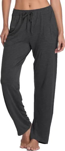 Vista 3 de Pantalones largos de modal, cómodos, con cordón ajustable, sueltos, de pierna recta, para yoga, correr, hacer deporte, con bolsillos