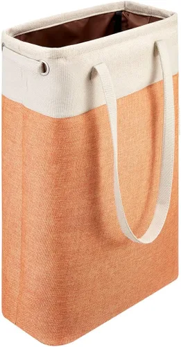 Vista 13 de Cesta de ropa sucia con asas beige y marrón, cesta de lavandería delgada plegable, cesta de ropa sucia estrecha, bolsa de lavandería plegable, cesto