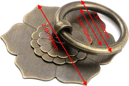 Vista 2 de Bitray Tiradores de anillo de bronce antiguo, tiradores de anillo en forma de flor para cajones de aparador, 2