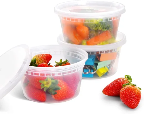 Vista 5 de [12 onzas, 25 juegos] Contenedores de plástico para almacenamiento de alimentos con tapas herméticas Apto para microondas, congelador