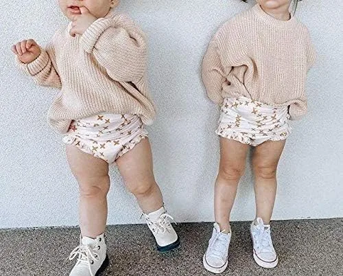 Vista 3 de Suéter Woshilaocai de punto para niña o bebé, con manga larga, holgado, suéter cálido, ropa para otoño e invierno