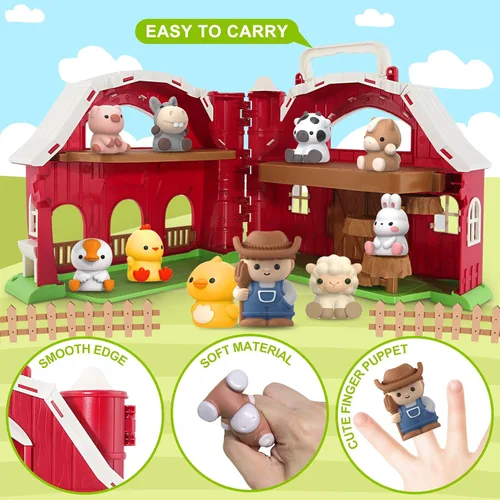 Vista 3 de Juguete de granero grande de animales de granja para niños de 1, 2 y 3 años, juguetes Montessori educativos para niños pequeños, juego de simulación