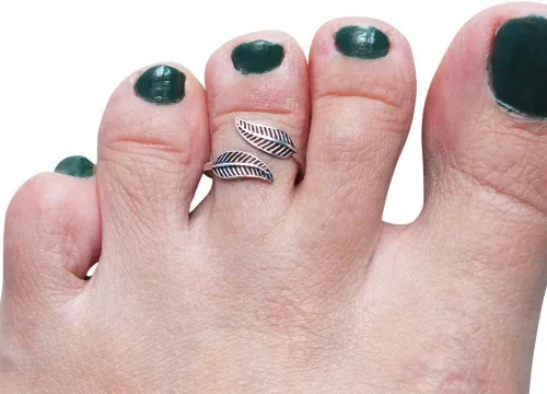 Vista 19 de Handmade Silver Leaf Wrap Adjustable Toe Ring, 925 Sterling Silver, Classic Floral Open Toe, Pinky or Knuckle Rings for Women, foot bare jewelry