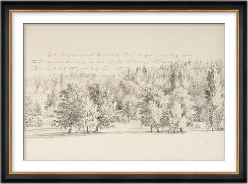Vista 294 de MUDECOR Lienzo enmarcado prémium para pared, pinos nevados en bosque de invierno, ilustraciones modernas, arte contemporáneo, escénico, divertido