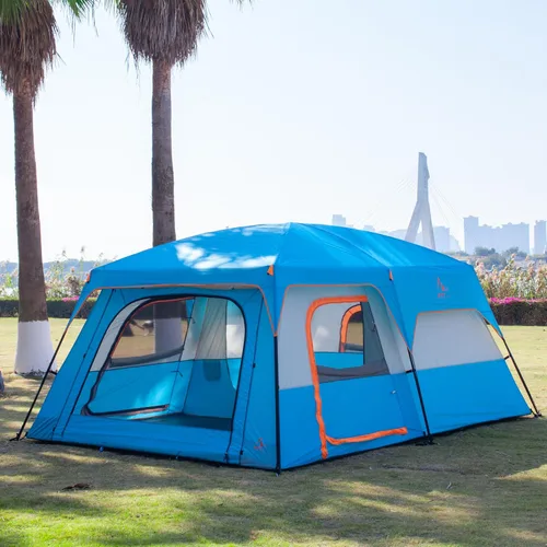 Vista 5 de KTT Extra Large Tent 10-12-14 Person(Style-B),Family Cabin Tents,2 Rooms,3 Doors and 3 Windows with Mesh,Straight Wall,Waterproof,Double Layer,Big