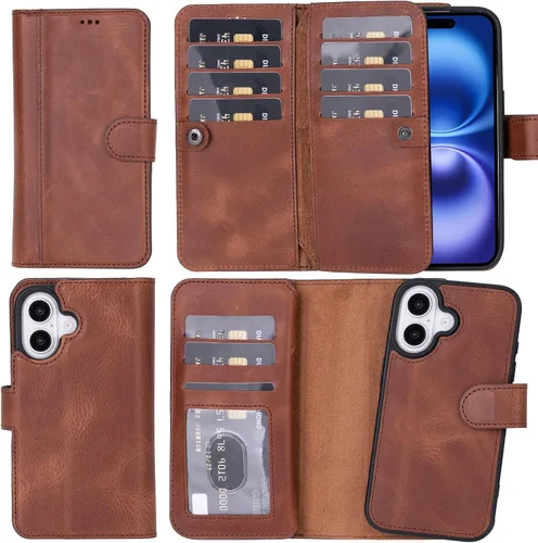 Vista 11 de HARDISTON Funda de piel auténtica de alta calidad hecha a mano para iPhone 7/8 / SE doble folio tarjetero - Funda magnética desmontable - Soporte