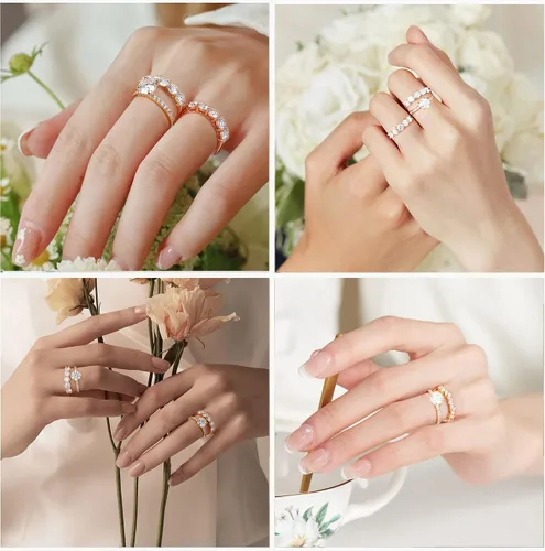 Vista 5 de SMILEST 5 Stone Moissanite Eternity Band for Women, D Color VVS1 Clarity Brilliant Round Lab Created Diamond Rings 14K White Gold Rose Gold Vermeil