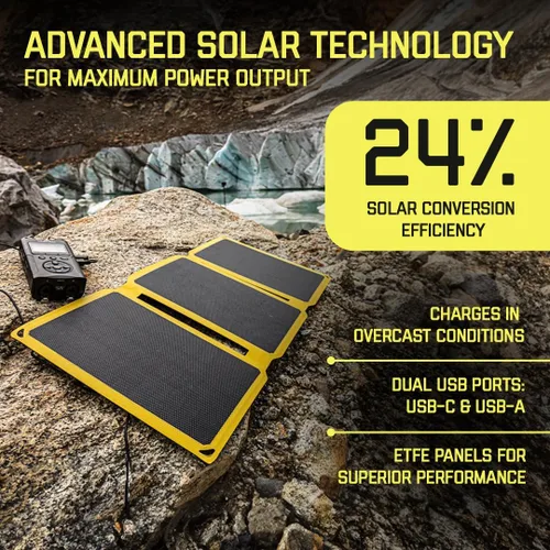 Vista 2 de SunJack Panel solar plegable de 15 vatios, panel solar portátil monocristalino ETFE con USB-C y USB-A, paneles solares impermeables IP67