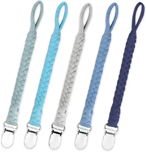 Vista 7 de Braided Pacifier Clip for Boys & Baby Girl, Binky Clips Pacifier Holder 100% Handmade Teething Straps Unisex Design