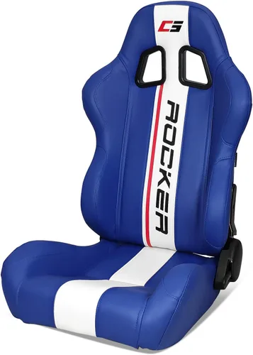 Vista 11 de IKON MOTORSPORTS, Asientos universales para vehículos de carreras con deslizadores dobles, de piel sintética negra con rayas blancas, reclinable