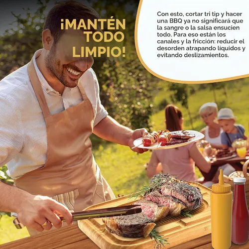 Vista 9 de Tabla de cortar carne – Tabla de tallar de bambú extragrande, bloque de carnicero de 18 x 13 pulgadas de grosor con ranura profunda para jugo