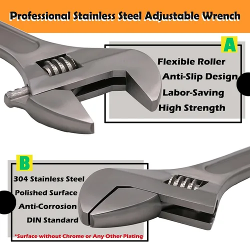 Vista 3 de WEDO Adjustable Wrench 4",Max Jaw Opening 13mm,Stainless Steel Professional Spanner,Precision Jaws,Corrosion Resistant,Rust Proof,High