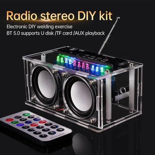 Vista 7 de Diymore Kit de altavoz Bluetooth para bricolaje, kit de práctica de soldadura de radio, altavoces duales y control remoto, para soporte