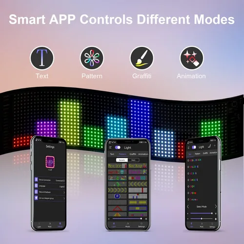 Vista 5 de Letrero LED Programable de Alto Brillo con Desplazamiento Letreros USB 5V Panel de Matriz LED Control de APP Inteligente DIY Patrones de Texto